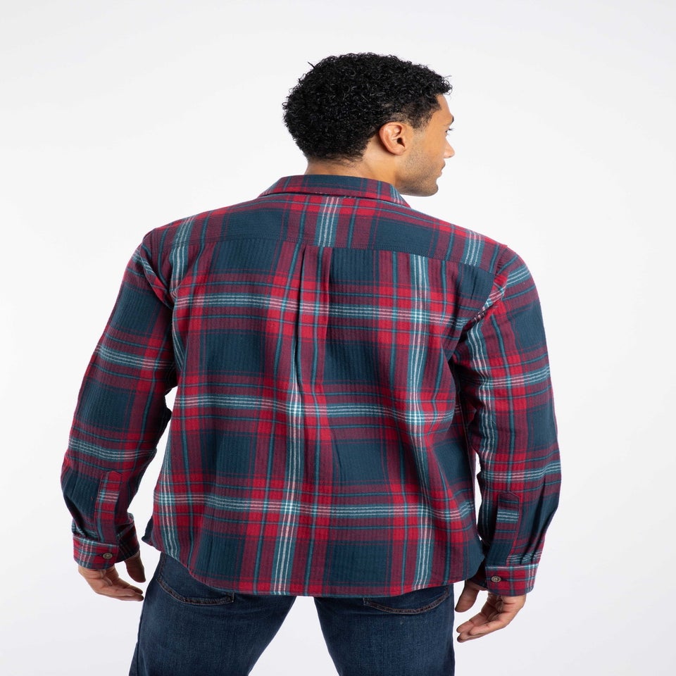 Weird Fish Burgundy Broxton Long Sleeve Herringbone Check Shirt