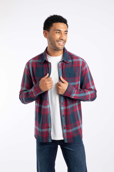 Weird Fish Burgundy Broxton Long Sleeve Herringbone Check Shirt