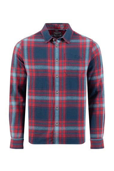 Weird Fish Burgundy Broxton Long Sleeve Herringbone Check Shirt