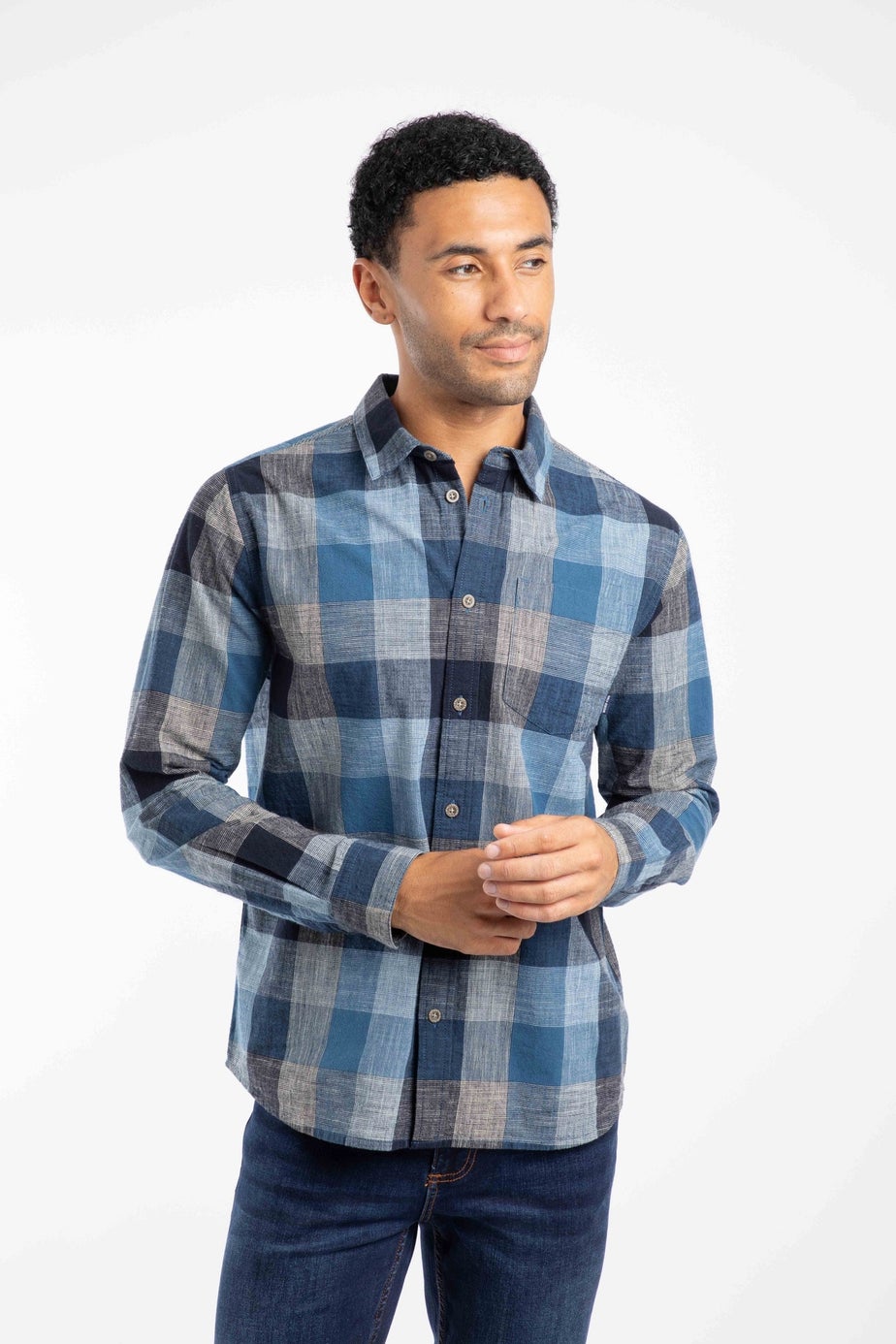 Weird Fish Blue Sode Long Sleeve Check Shirt