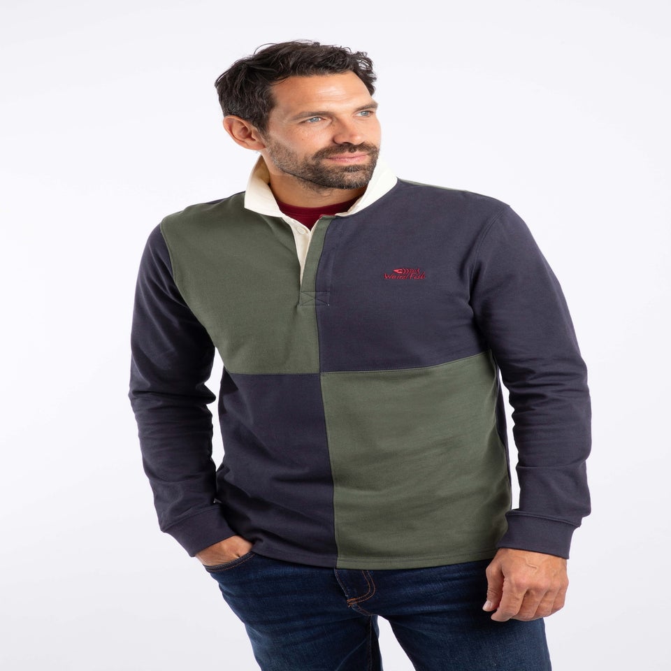 Weird Fish Deep Lichen Green Lyon Colour Block Rugby Shirt