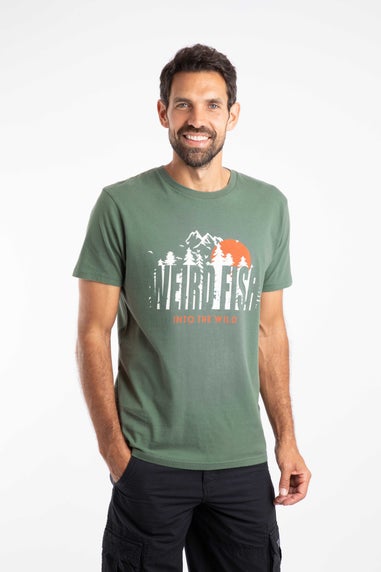 Weird Fish Army Green Into The Wild Front Print Graphic T-Shirt