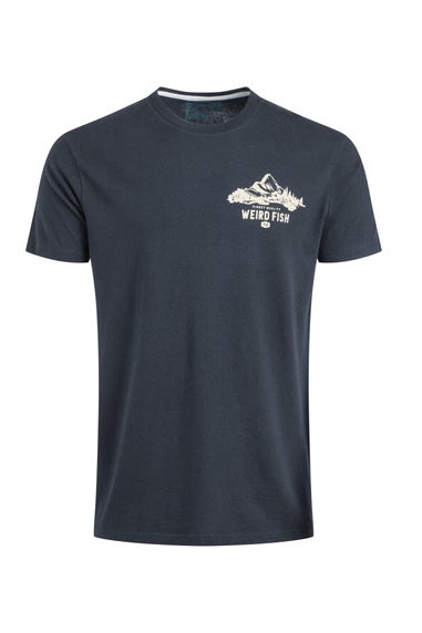 Weird Fish Navy Mountain Valley Back Print Graphic T-Shirt