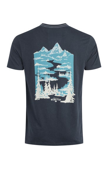 Weird Fish Navy Mountain Valley Back Print Graphic T-Shirt