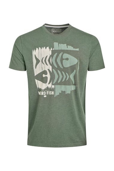 Weird Fish Deep Lichen Green Double Fish Front Print Graphic T-Shirt