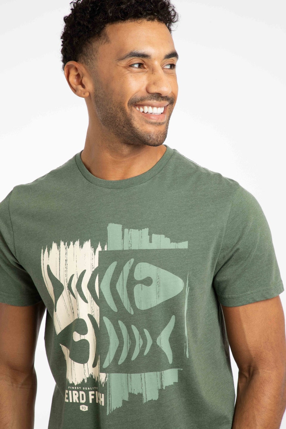 Weird Fish Deep Lichen Green Double Fish Front Print Graphic T-Shirt
