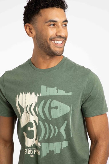 Weird Fish Deep Lichen Green Double Fish Front Print Graphic T-Shirt