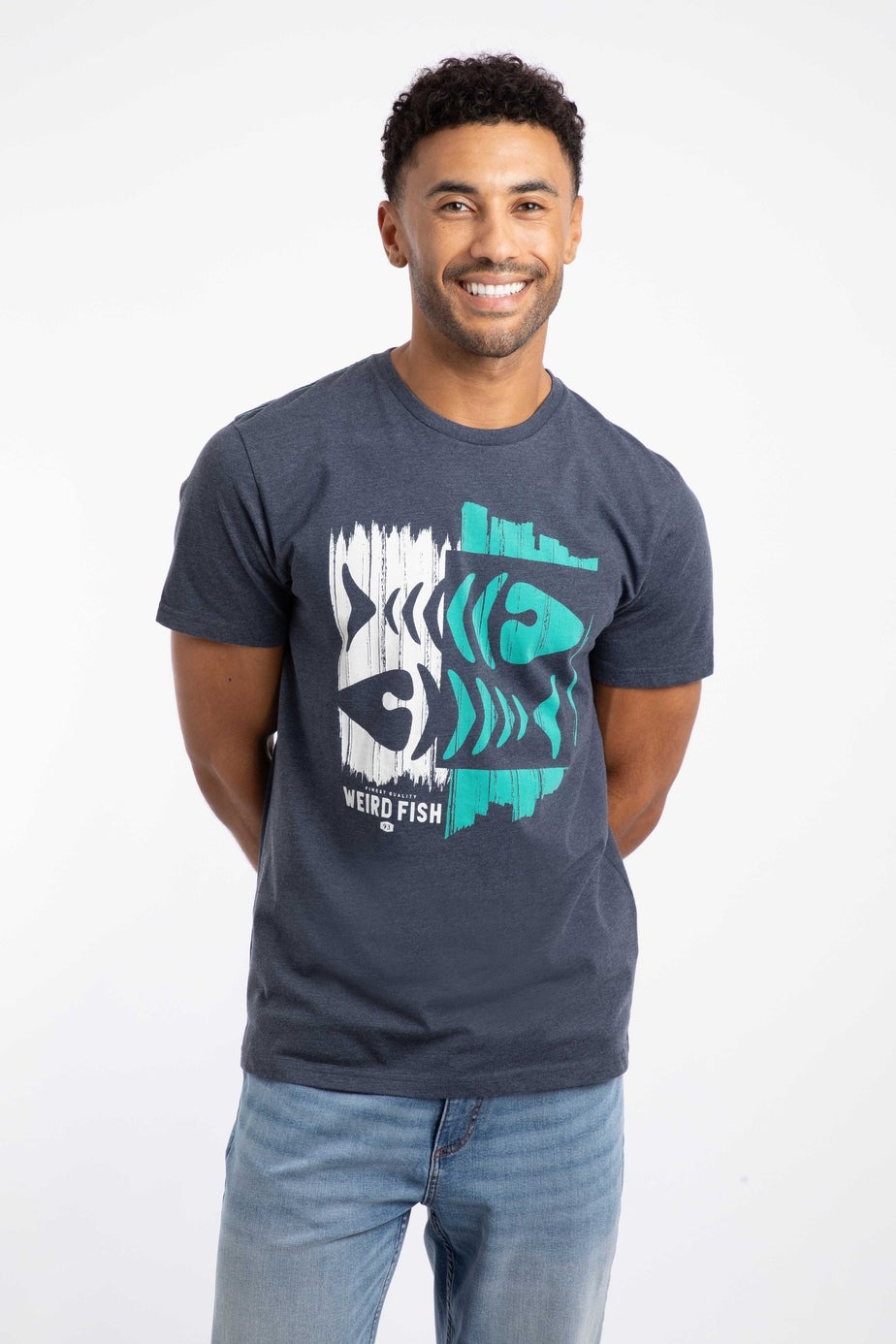 Weird Fish Navy Double Fish Front Print Graphic T-Shirt
