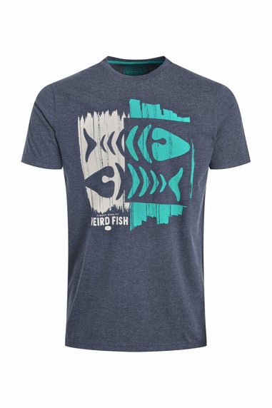 Weird Fish Navy Double Fish Front Print Graphic T-Shirt
