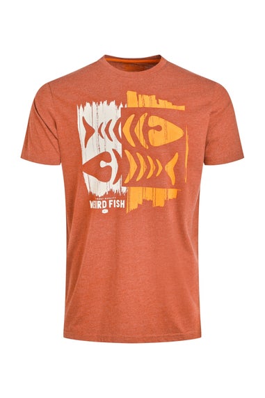 Weird Fish Rust Leaves Double Fish Front Print Graphic T-Shirt