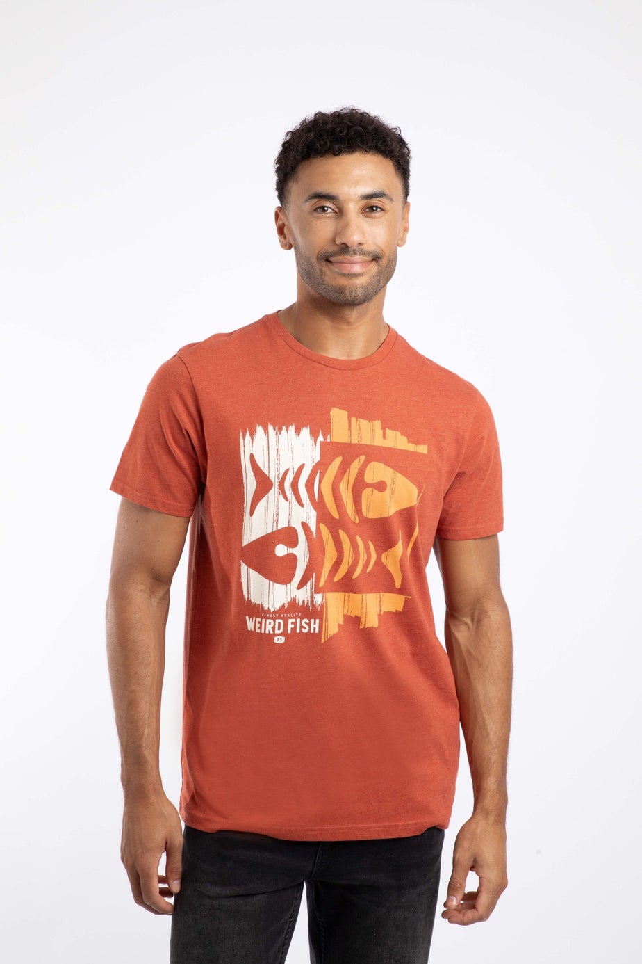Weird Fish Rust Leaves Double Fish Front Print Graphic T-Shirt