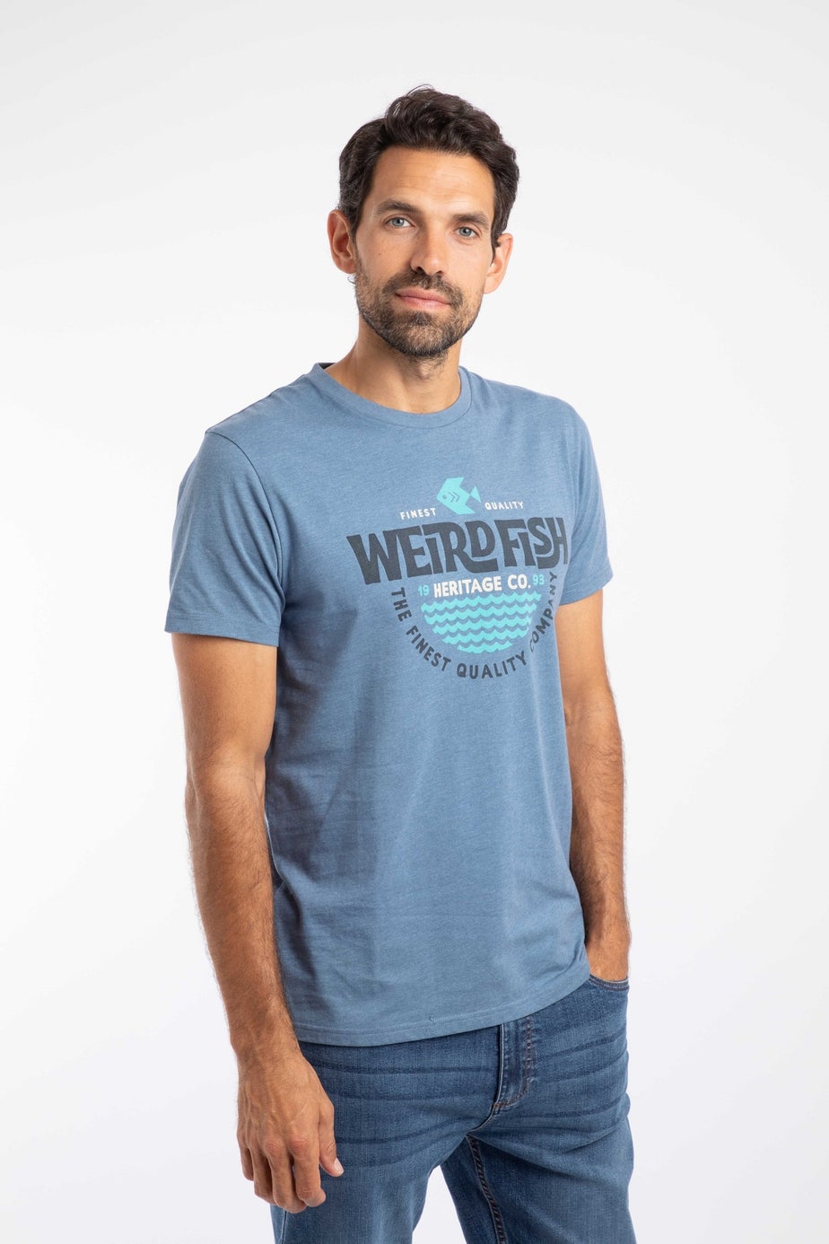 Weird Fish Mid Blue Heritage Surf Front Print Graphic T-Shirt