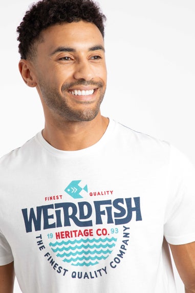 Weird Fish Dusty White Heritage Surf Front Print Graphic T-Shirt