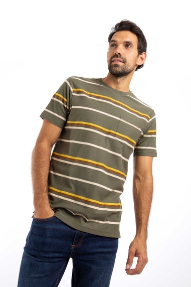Weird Fish Deep Lichen Green Herne Striped T-Shirt