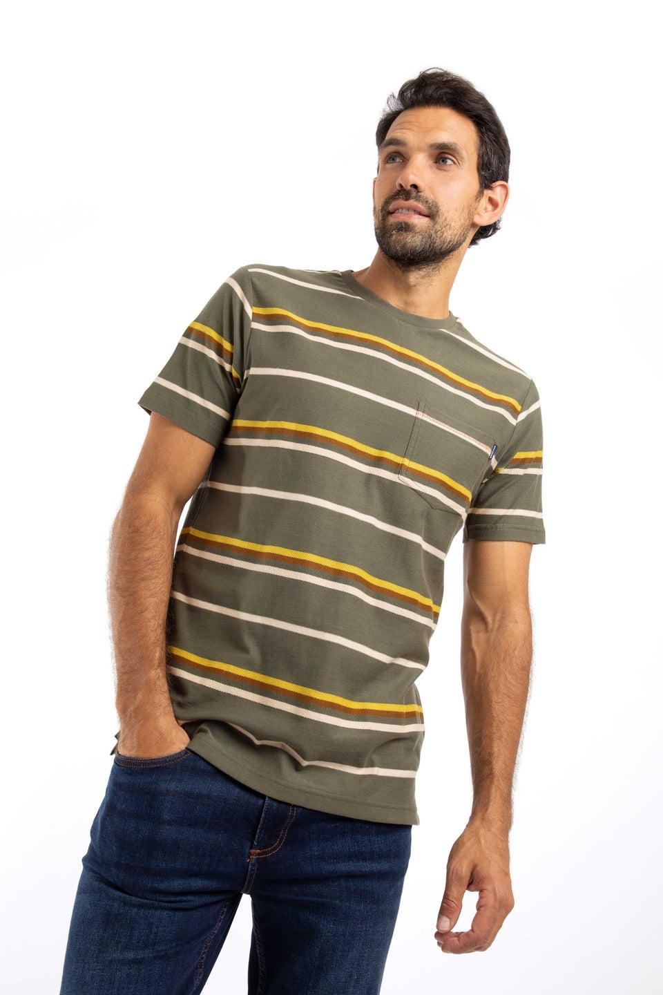 Weird Fish Deep Lichen Green Herne Striped T-Shirt