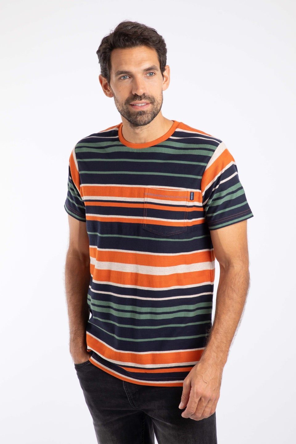 Weird Fish Brick Orange Herne Striped T-Shirt