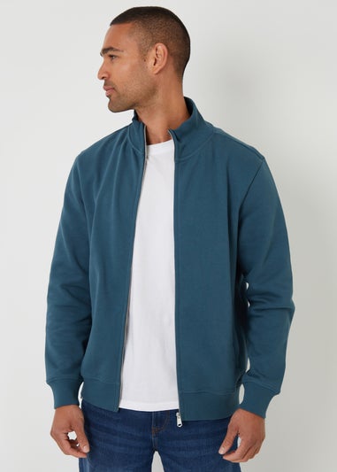 Threadbare Blue Funnel Neck Zip Through Sweatshirt
