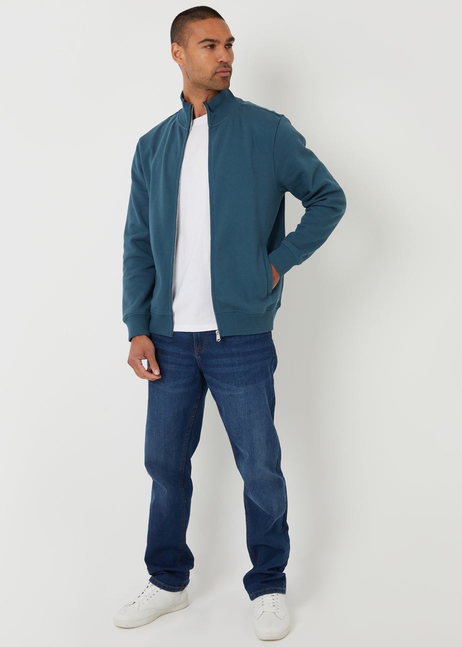 Threadbare Blue Funnel Neck Zip Through Sweatshirt