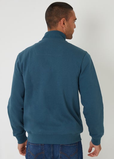 Threadbare Blue Funnel Neck Zip Through Sweatshirt