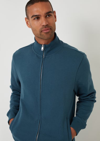 Threadbare Blue Funnel Neck Zip Through Sweatshirt