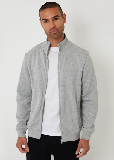 Threadbare Light Grey Funnel Neck Zip Through Sweatshirt