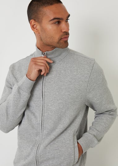 Threadbare Light Grey Funnel Neck Zip Through Sweatshirt