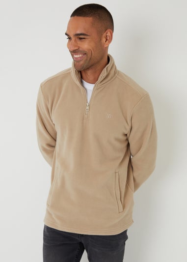 Threadbare Stone Quarter Zip Microfleece Sweatshirt