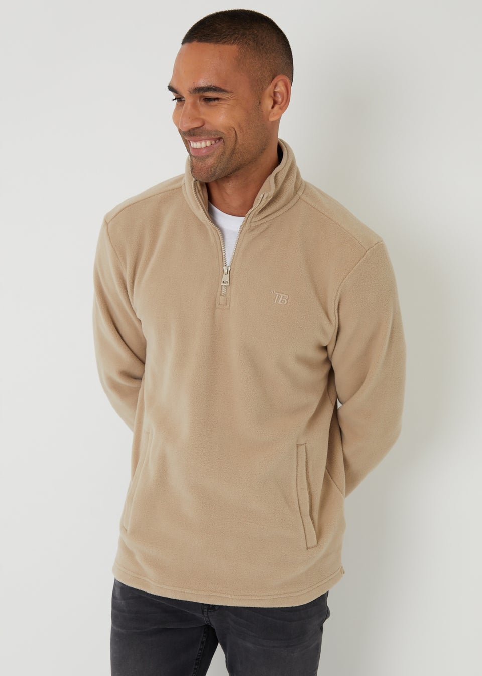 Threadbare Stone Quarter Zip Microfleece Sweatshirt