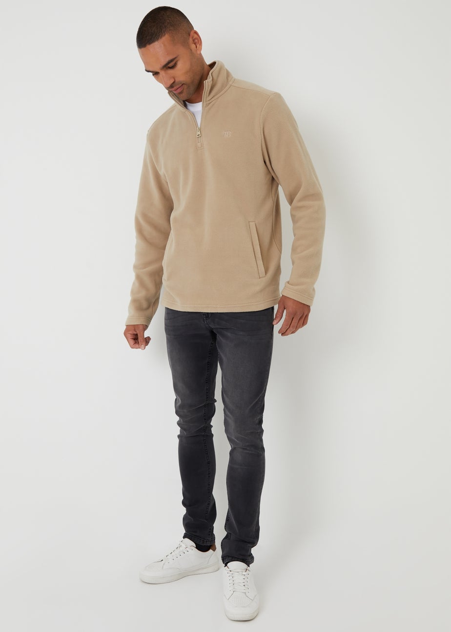 Threadbare Stone Quarter Zip Microfleece Sweatshirt