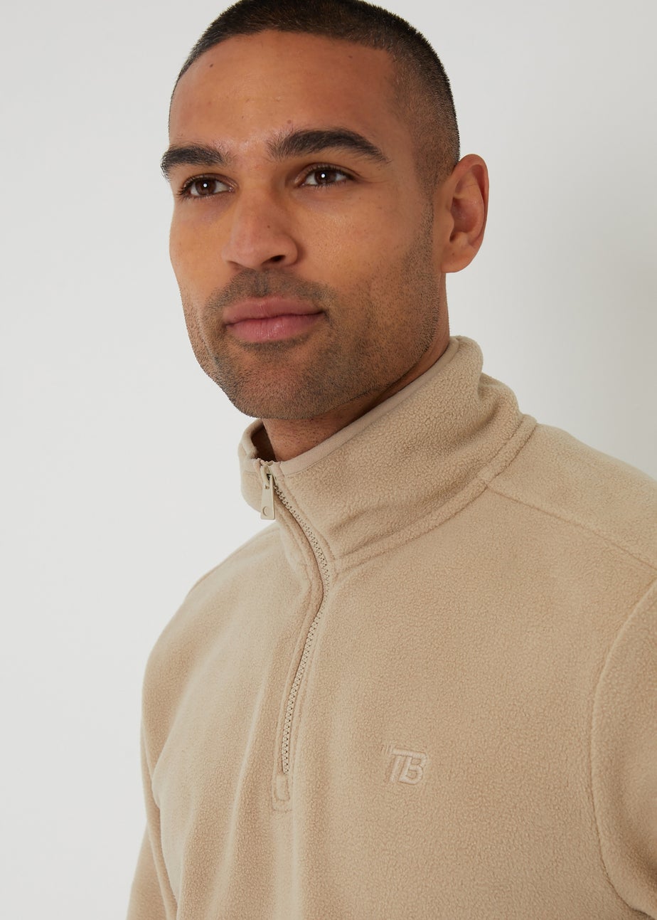 Threadbare Stone Quarter Zip Microfleece Sweatshirt