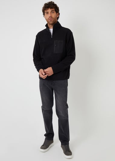 Threadbare Black Microfleece Quarter Zip Sweatshirt