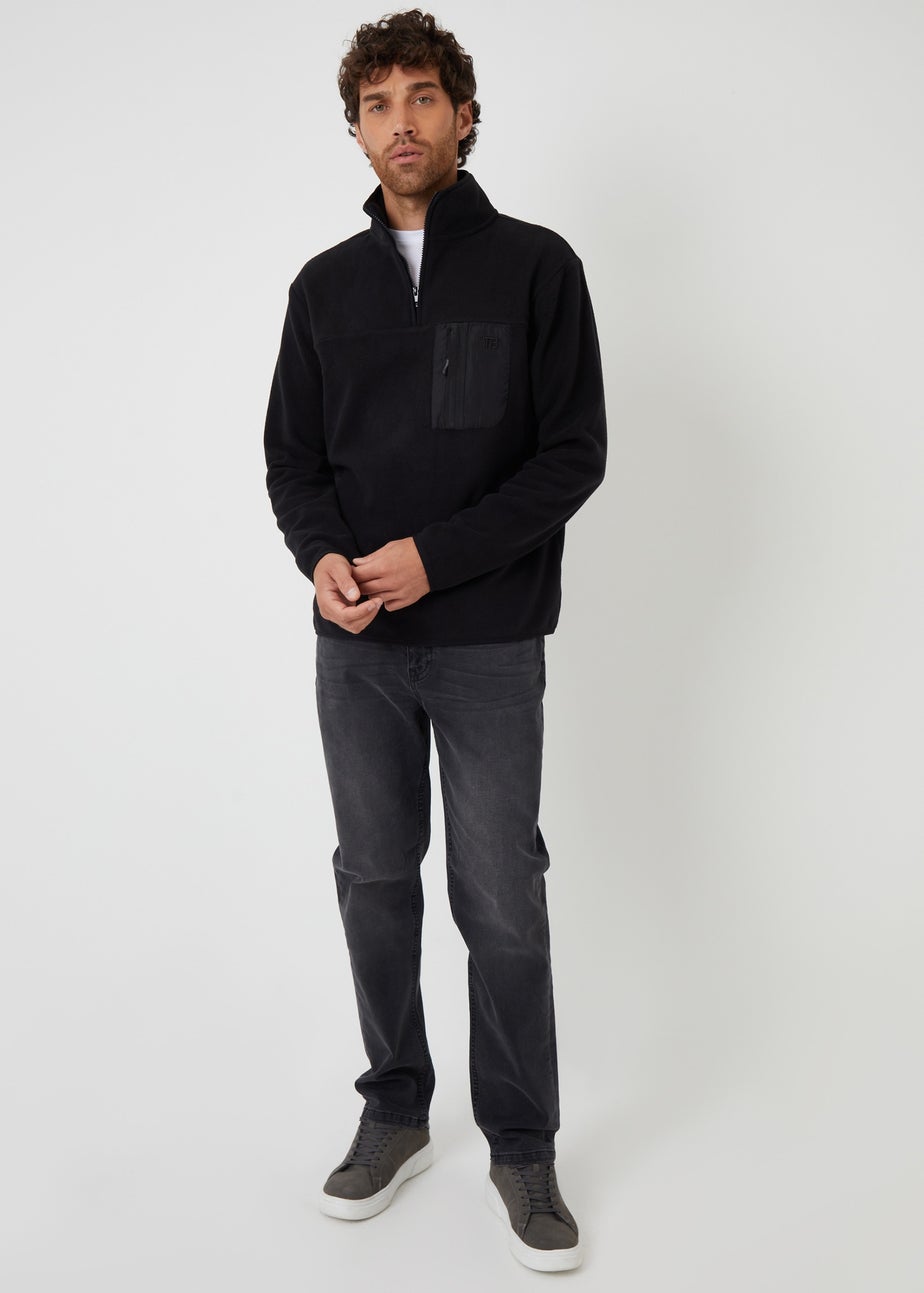 Threadbare Black Microfleece Quarter Zip Sweatshirt