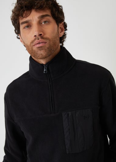 Threadbare Black Microfleece Quarter Zip Sweatshirt