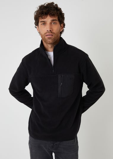 Threadbare Black Microfleece Quarter Zip Sweatshirt