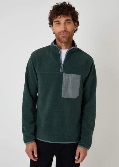 Threadbare Green Microfleece Quarter Zip Sweatshirt