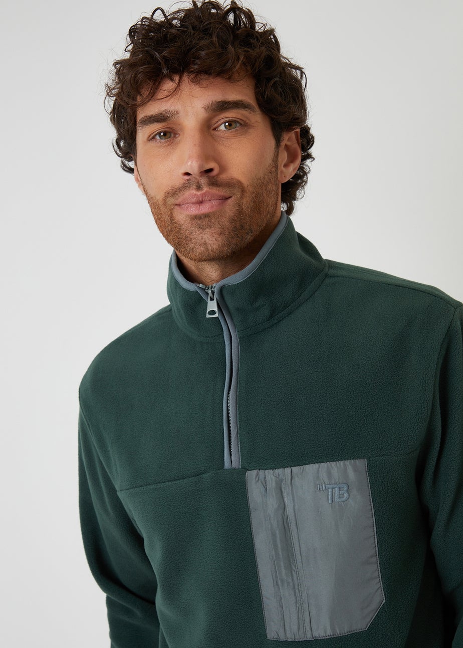 Threadbare Green Microfleece Quarter Zip Sweatshirt