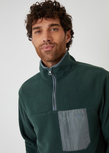 Threadbare Green Microfleece Quarter Zip Sweatshirt