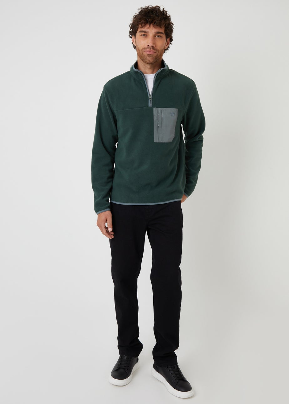 Threadbare Green Microfleece Quarter Zip Sweatshirt