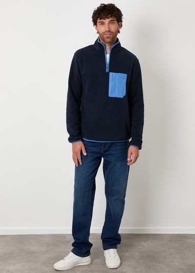 Threadbare Navy Microfleece Quarter Zip Sweatshirt