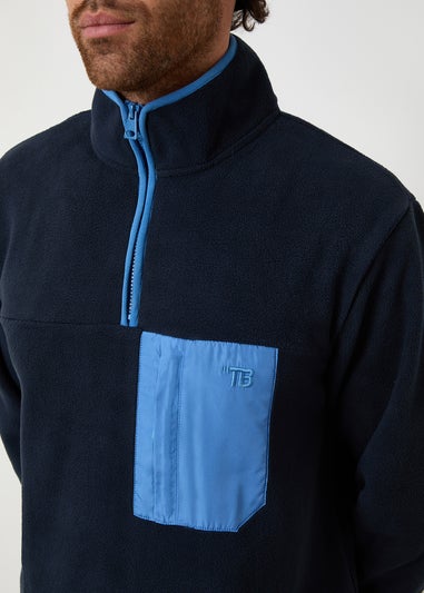Threadbare Navy Microfleece Quarter Zip Sweatshirt