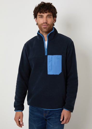 Threadbare Navy Microfleece Quarter Zip Sweatshirt