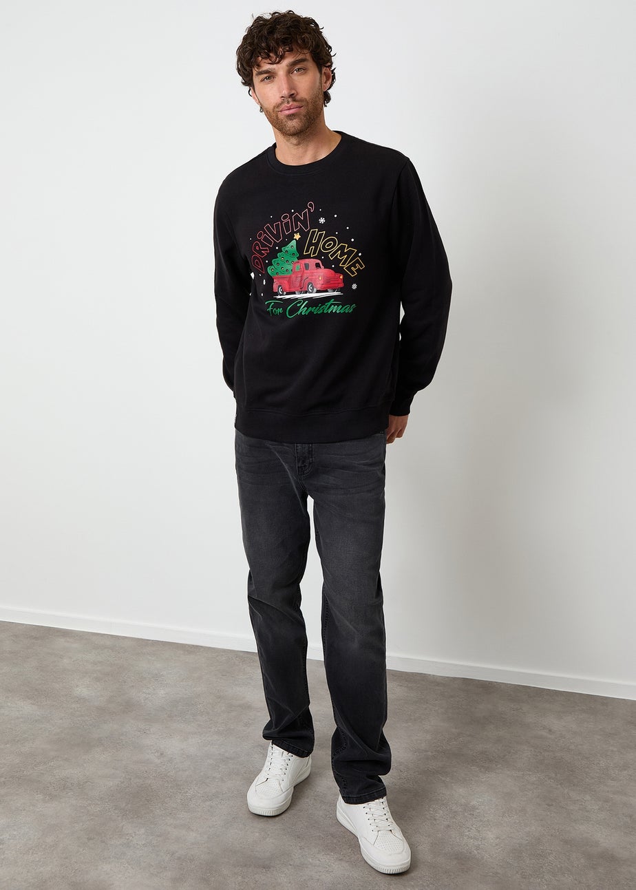 Threadbare Black Christmas Graphic Print Crew Neck Sweatshirt