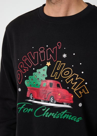 Threadbare Black Christmas Graphic Print Crew Neck Sweatshirt
