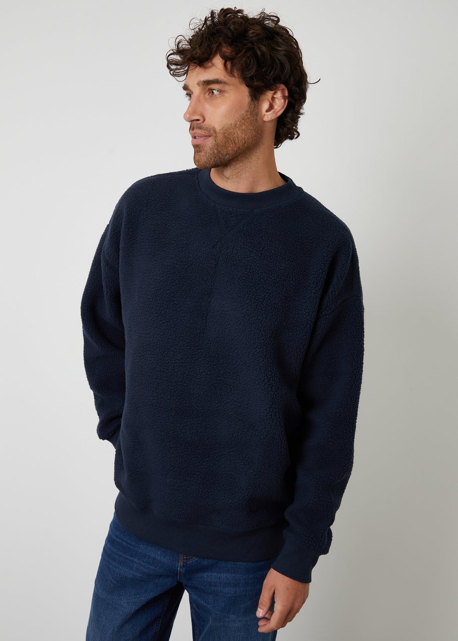 Threadbare Navy Crew Neck Borg Sweatshirt