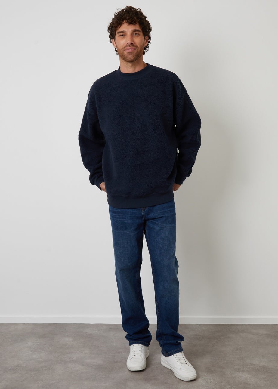 Threadbare Navy Crew Neck Borg Sweatshirt
