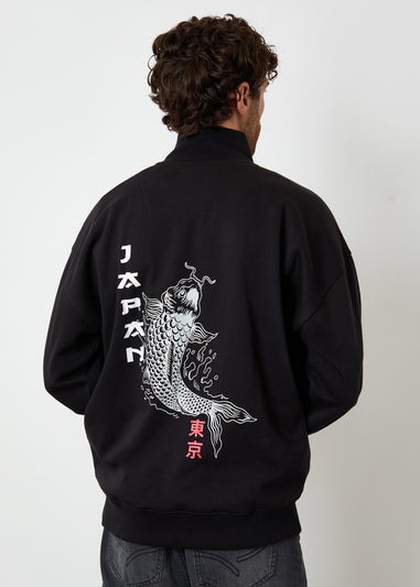 Threadbare Black Graphic Print Quarter Zip Sweatshirt