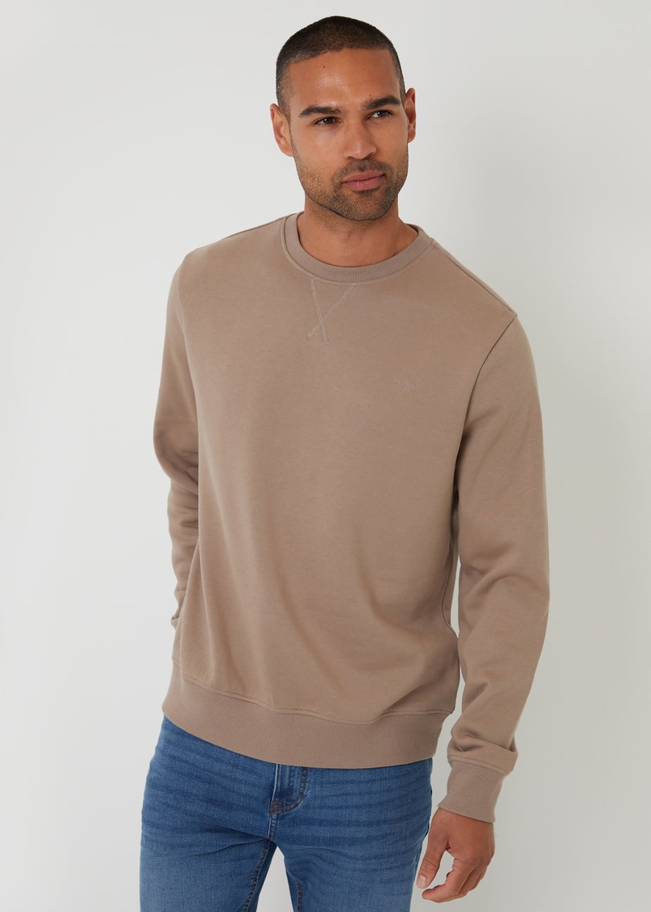 Threadbare Taupe Cotton Blend Crew Neck Sweatshirt