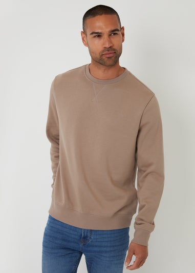 Threadbare Taupe Cotton Blend Crew Neck Sweatshirt