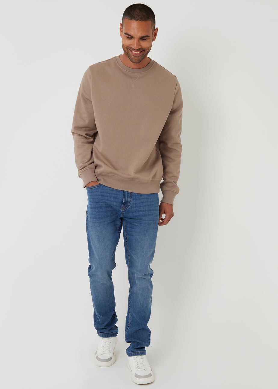 Threadbare Taupe Cotton Blend Crew Neck Sweatshirt