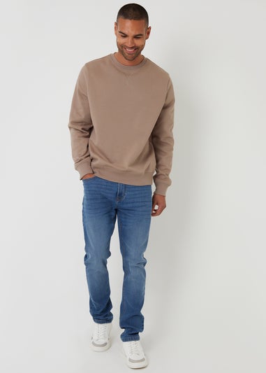 Threadbare Taupe Cotton Blend Crew Neck Sweatshirt